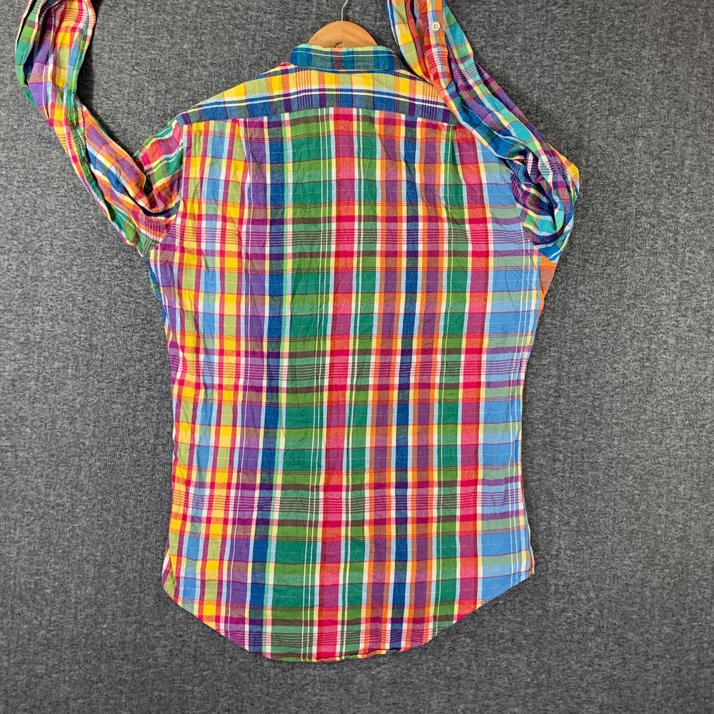 VTG Polo Ralph Lauren Colorblock Shirt Men Large Trim Military Plaid 90s Epaulet - Picture 4 of 8